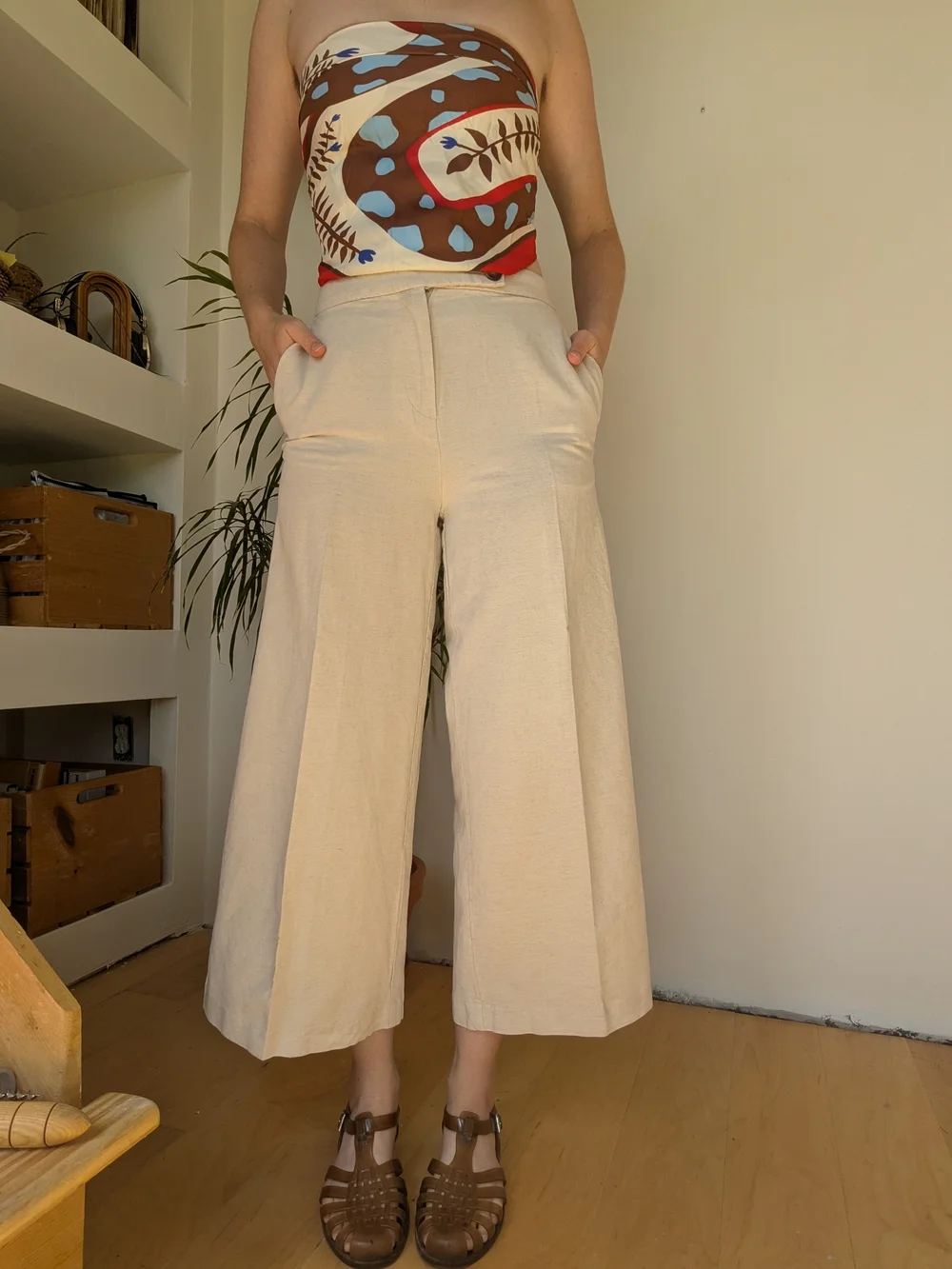 H&M Wide-Leg Cropped Linen-blend Trouser - Size 0